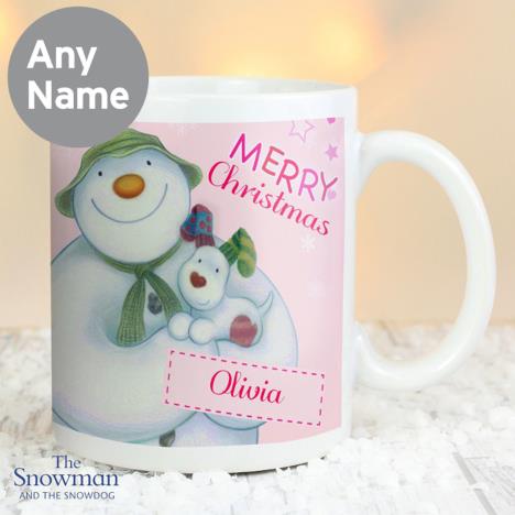 Personalised The Snowman & The Snowdog Pink Mug Extra Image 1